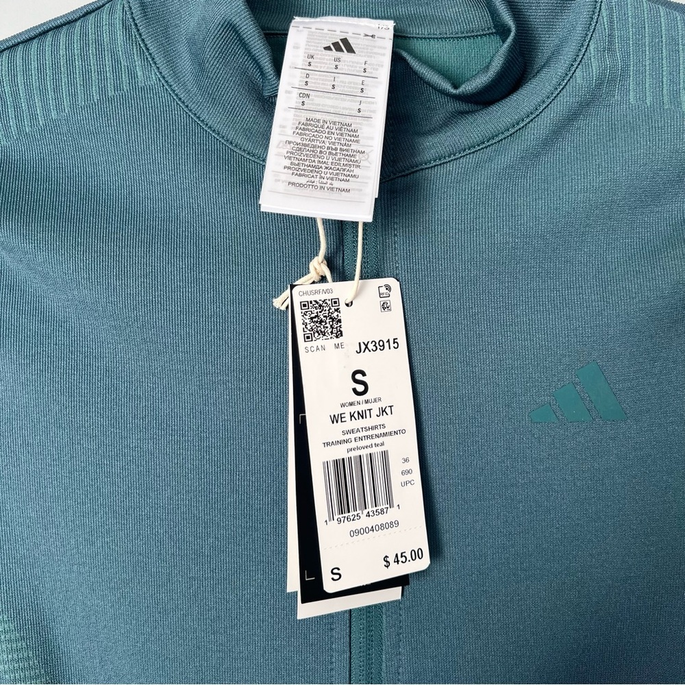 Adidas Cropped Zip-Up Training Jacket | Preloved Teal | Small - Picture 3 of 6